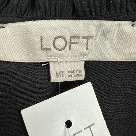 Loft Women's Size M Tall Long Sleeve Crepe Texture Dress Black Belted New - Picture 8 of 13